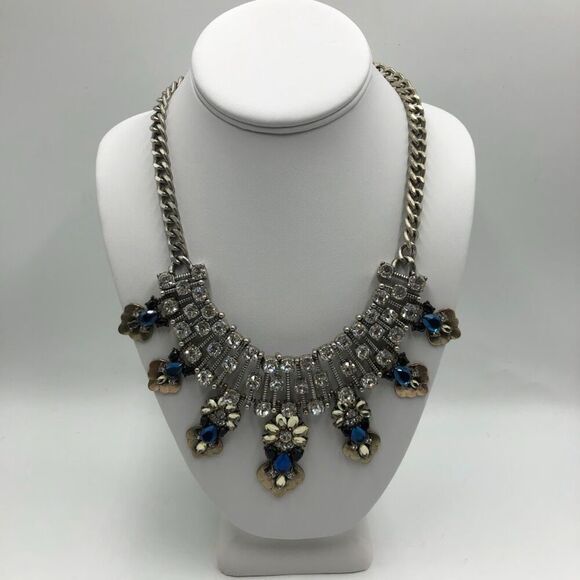 Vintage Chunky Elegant Women's Statement Necklace Rhinestone Silver Tone Heavy